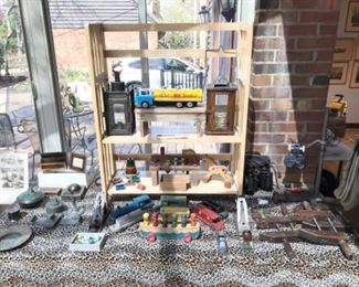 Sun Room:   Vintage Art Deco desk accessories, toys and antique tools are among other collectibles.  Some closer photos follow.