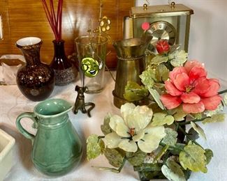 Home Decor Bundle w Vintage SemiPrecious Stones Jade Flower Arrangement