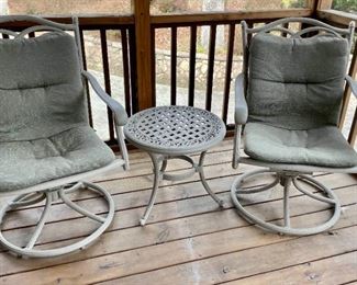 Piece Taupe Color Patio Set 2 Rocking Chairs  Round Side Table