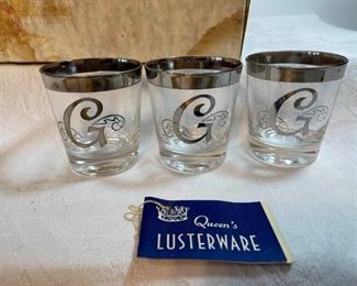 Queens Lusterware Silver Rimmed HiBall  Old Fashioned Glasses