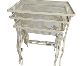 Set of 3 Metal Nesting Tables with Glass Tops