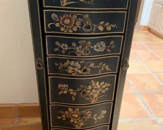 Item # 107  $200   Painted jewelry chest, 33" x 16", see photo following