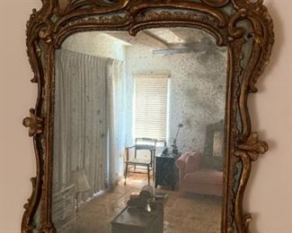 Item #105   $1200    Spectacular 19th C Continental ornate gilt and polychrome carved wood mirror