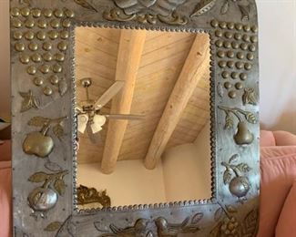 Item #104   $200   Vintage Mexican tin and brass mirror  39" x 27"