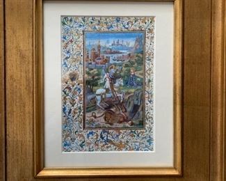 Item # 47  $100   Renaissance style print in gilt frame, 15" x 13" framed