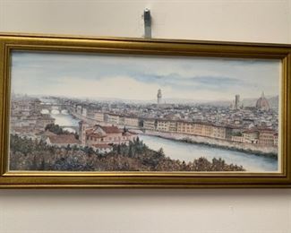Item # 44   $45   Vintage print of Florence, 8 1/2" x 17 1/2" framed