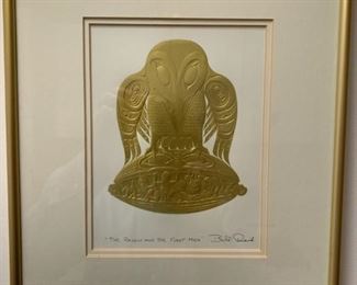 Item # 38   $100   William Ronald (Bill) Reid (Haida 1920-1998) 'The Raven and the First Men' embossed print, pencil signed and titled, 13 1/4" x 11" framed