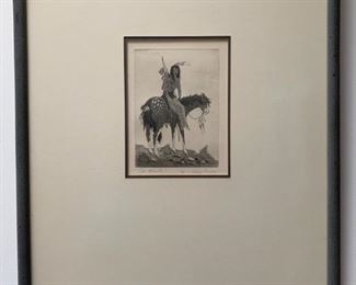 Item # 19    $200   Woody (Woodrow Wilson) Crumbo (Potawatomi 1912-1989) etching 'The Hunter', pencil signed and titled, no edition size noted