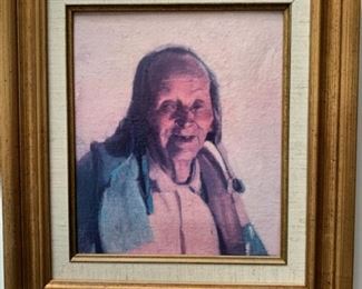 Item # 16 $100   Ernest L.  Blumenschein vintage print on canvas, 12 1/2" x 11 1/4" framed