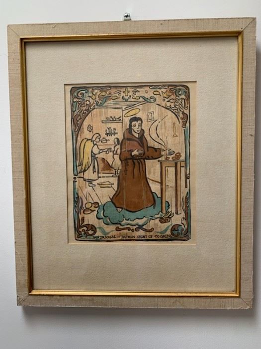 Item #13 $225 Louie Ewing (New Mexico 1908-1983) Serigraph 'San Pasqual, Patron Saint of Cooking', pencil signed, no edition noted, 17 1/2" x 14 3/4"