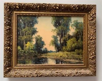 Item #12    $750    A. D. Greer (American 1904-1998) untitled oil on panel,  12" x 15" framed  