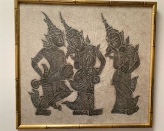 Item #5  $100   Indonesian rubbing, 21" x 23" framed