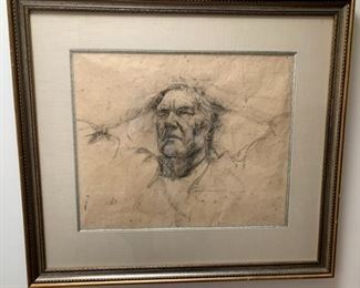 Item # 9  $145   Charcoal study, unknown artist, 30" x 33" framed