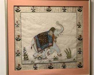 Item #67A   $450/pair   Vintage Indian painting on silk, 25" x 27" framed