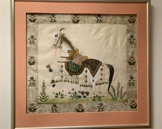 Item # 67B     $450/pair   Vintage Indian painting on silk,  25" x 27" framed