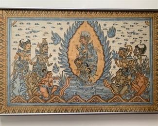 Item # 69   $95   Vintage Indonesian watercolor on silk painting, 16" x 25" framed