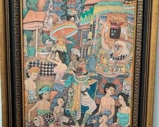 Item # 68   $245   Indonesian mixed media on silk, signed 'Sughita', 20 1/2" x 16" framed