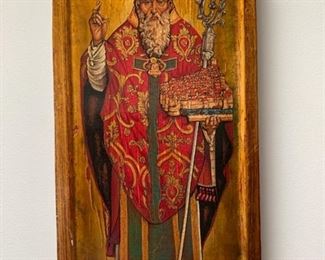Item # 102  $85   Polychrome and gilt painting on wood 'St. Blasius', Dubrovnik