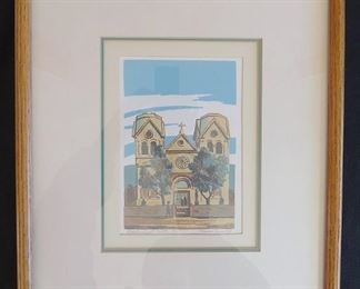 #501   $225    Louie Ewing (American 1908-1983) 
Serigraph 'Cathedral - Santa Fe', pencil signed and titled, 15" x 13" framed