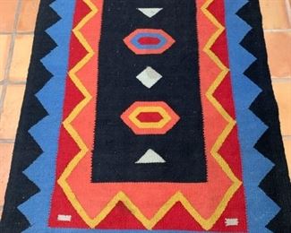 Item #260   $40    Woven cotton rug, some edge damage, 74" x 48"