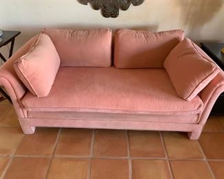 Items #187 and 188   $50 each   2 matching vintage rose velour loveseats, 66" long