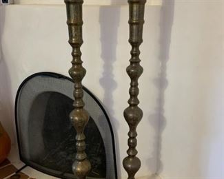 Item #189   $150/pair    40" vintage Moroccan brass candle holders 