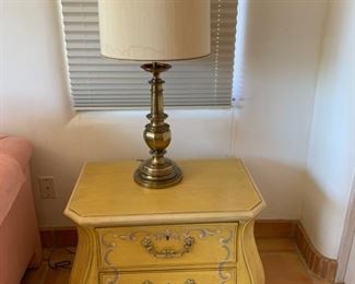 Item #200  $45   Vintage heavy brass table lamp                 Item #201  $65   Vintage painted bombe chest side table