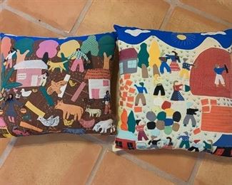 Item #262    $60   Pair of hand embroidered and applique  folk art pillows