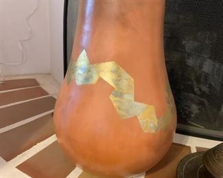 Item # 164   $100    Ilena Grayson 16" redware pot with gold leaf