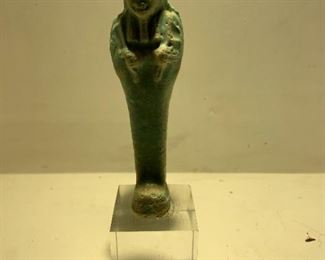 Item #264   $200   Faience Egyptian swabti, repaired, 4 1/4"