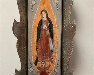 Item #74    $150   Vintage  Anita Romero Jones (1930-2013) Virgin de Guadalupe retablo,  12'' x 6 1/2''