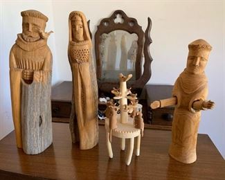 Item #240    $200   Leo Salazar St Francis, Taos 1987, 17''                        
Item #241    $125     Mary figure signed Earnesto 1988, 17''                                                                                                        
Item #243     $95      Miguel Salazar  santo, 14 1/2