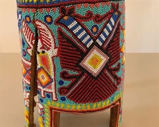 Item # 125  $65   Huichol drum (as is, badly cracked) 10 12'' H x 7'' D