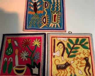 Item #91    $100/lot   Eulalio Gonzalez Martinez  Huichol yarn paintings,  6'' x 6''