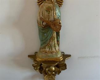 Item #88     $90   St. Cecilia carving with gilt shelf, 8 3/4'' H figure and 4'' H base
