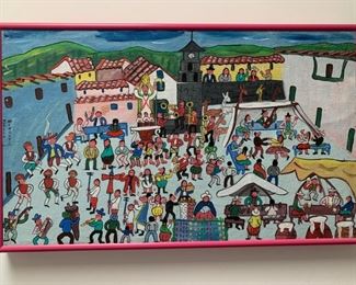 Item #62     $150    Julio Mendivi acrylic on board folk art, 12'' x 19 3/4''