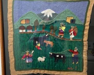 Item #55 $65   Framed textile signed Odile I, 27'' x 26 1/2'' framed