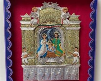 Item #57    $200   Pedro Ortega Lozano, Mexico Holy Family retablo , 17'' x 12 3/4'' 