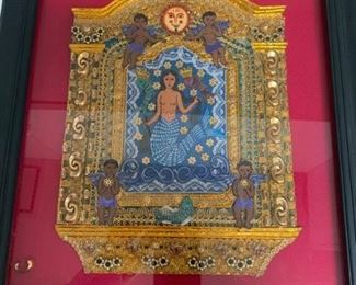 Item #56    $150  Pedro Ortega Lozano, Mexico mixed media mermaid retablo, 15 3/4'' x 13 1/4''
