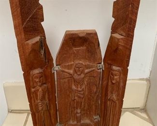 Item #92   $25   Carved wood three part Crucifixion panel, 13 1/2'' x 8'', unsigned