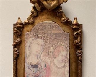 Item #81    $25   Madonna and child with cupid frame, 13 1/2'' x 8''