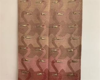Item #186      $45     Folk art weaving of ducks with metal bills, 47'' x 25''