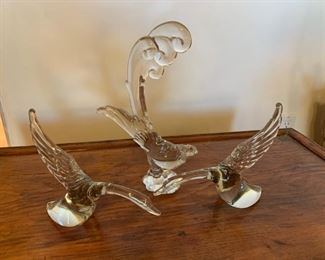 Item #216    $75/lot   Heisey glass birds (Asiatic Pheasanr and 2 geese)