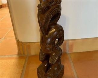 Item #181  $200   Maori carved teko wood figure with paka eyes by master carver Tuti Tukaokao (1929 - 2001), 19'' H