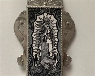 Item #72    $100   Sean Wells and J. Delgado Virgin de Guadalupe  retablo, 12'' x 6 1/2''
