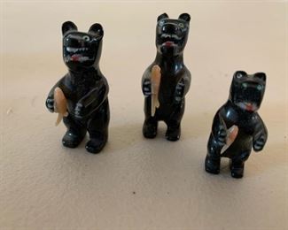 Item #151   $200/set   Dinah Gasper (Zuni 1944-)  carved jet, abalone, turquoise and coral bear fetishes, 2"