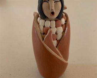 Item #160   $40   Maxine Toya (Jemez 1948- )corn maiden,  3 1/2'' H, corn tips broken on back