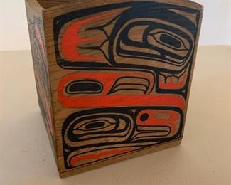 Item #130  $100   Pacific Northwest polychromed cedar box by Lewis V. Larsen
