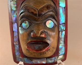 Item #133  $250    Rich Lavalle (Tlingit 1945-) signed 20th C  miniature mask, 3 1/2" x 2 3/4"