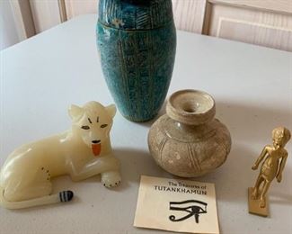 Item #445 lot of 4 Egyptian souvenir items including 9'' H canopic jar